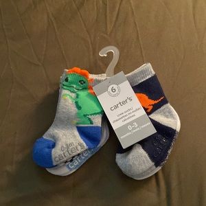 New unopened pack of socks for baby boy/girl; gray and blue dinosaurs